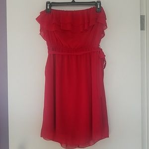 Maurice's L red dress strapless ruffles flowy poly
